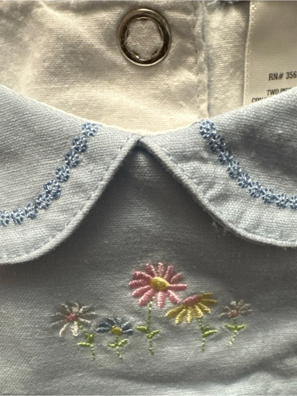 Carter's Pale Blue Peter Pan Collar Dress with Floral Embroidery